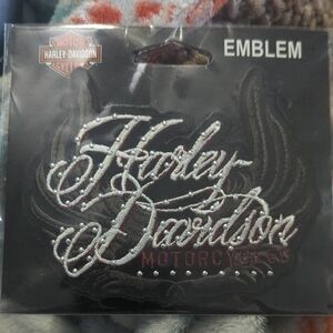 Harley-Davidson Silver Script Emblem Patch with Red Accent